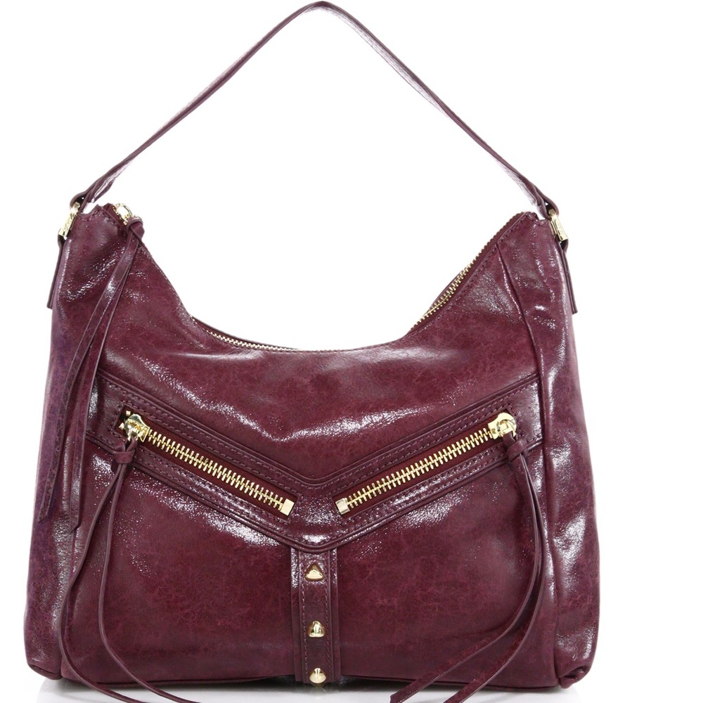 Botkier Purple Distressed Leather Hobo Zip Top Pocket Bag